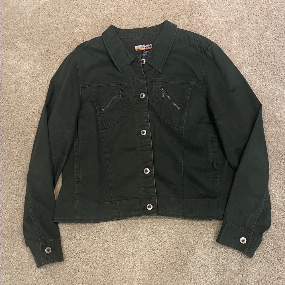 Dark olive button up jacket, Havana Jack’s Cafe, women size XL